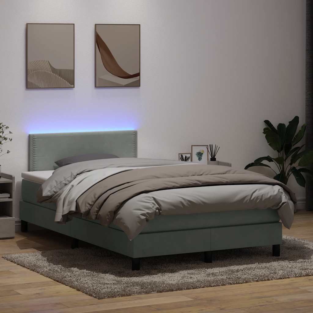Boxspringbett Mit Matratze & Led Samt Hellgrau