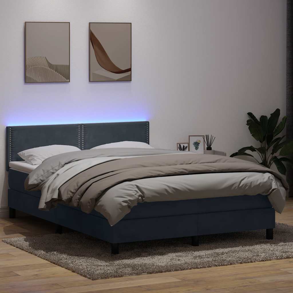 Boxspringbett Mit Matratze & Led Samt Dunkelgrau