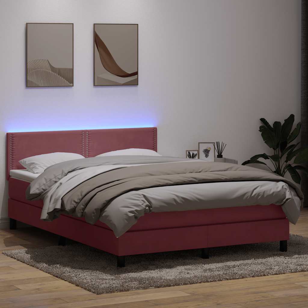 Boxspringbett Mit Matratze & Led Samt Rosa