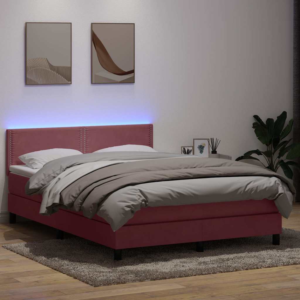 Boxspringbett Mit Matratze & Led Samt Rosa