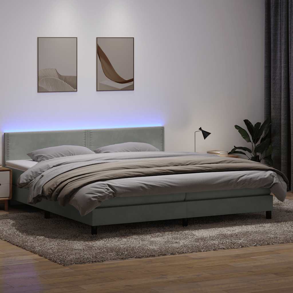 Boxspringbett Mit Matratze & Led Samt Hellgrau