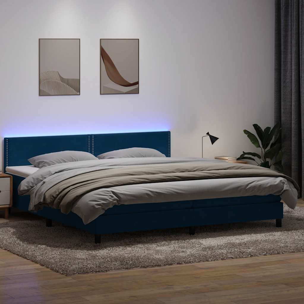 Boxspringbett Mit Matratze & Led Samt Dunkelblau