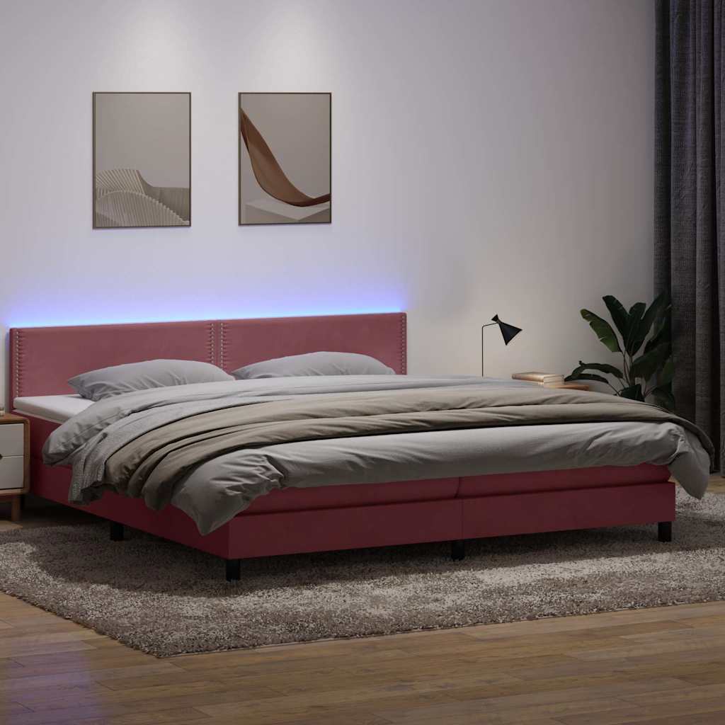 Boxspringbett Mit Matratze & Led Samt Rosa