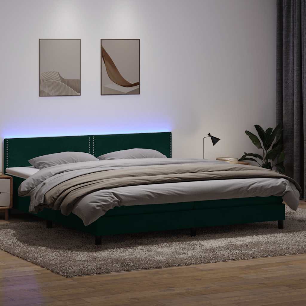 Boxspringbett Mit Matratze & Led Samt Dunkelgrün