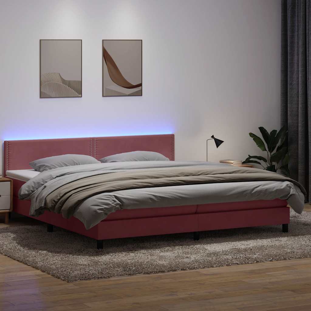 Boxspringbett Mit Matratze & Led Samt Rosa