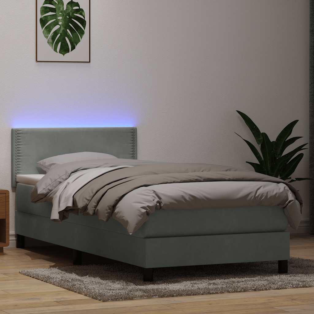 Boxspringbett Mit Matratze & Led Samt Hellgrau