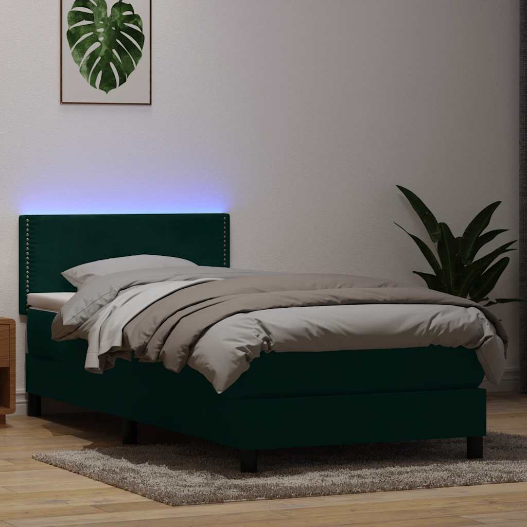 Boxspringbett Mit Matratze & Led Samt Dunkelgrün
