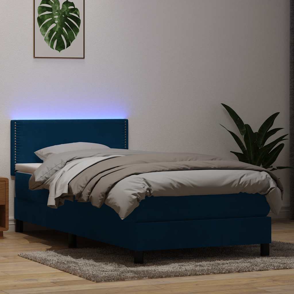 Boxspringbett Mit Matratze & Led Samt Dunkelblau