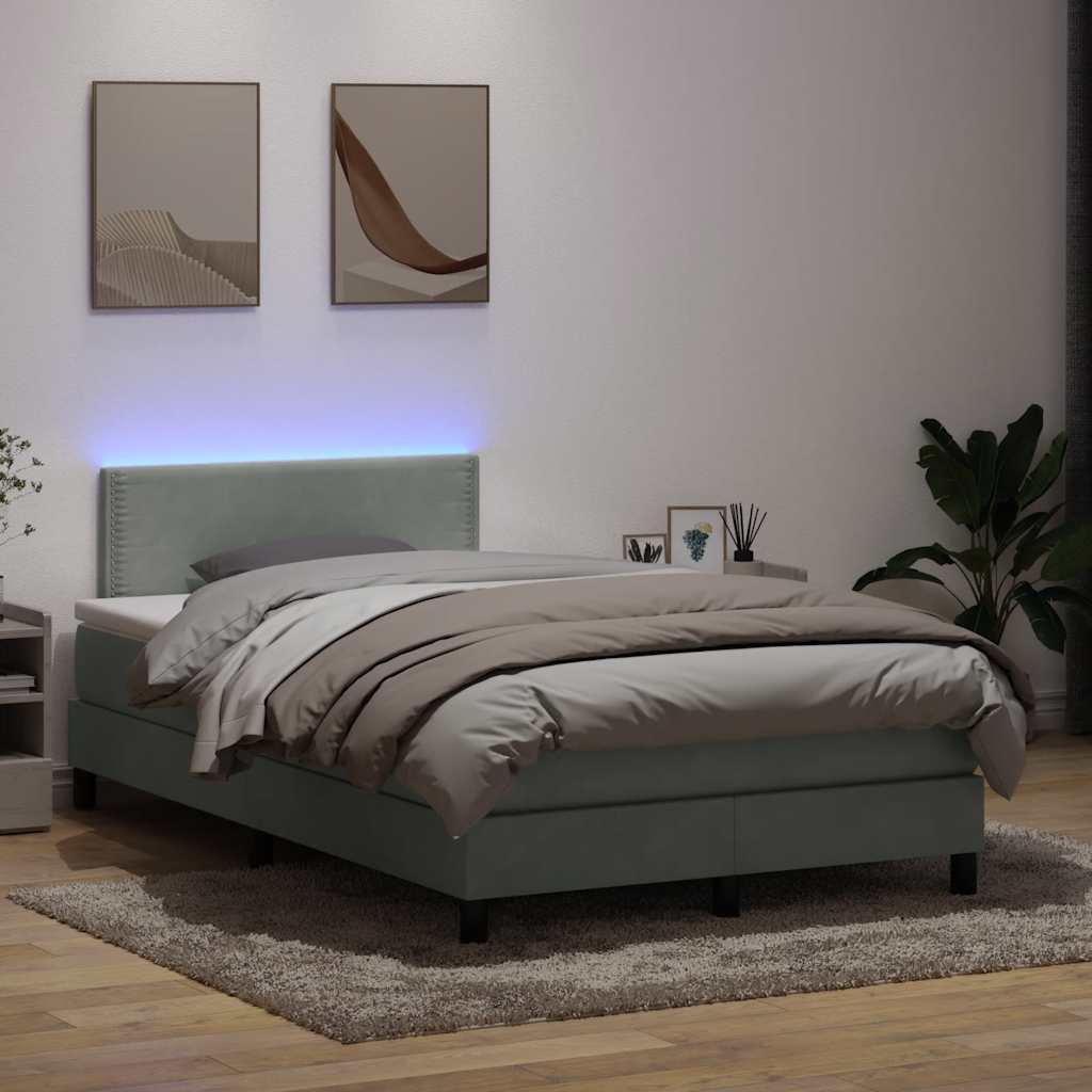 Boxspringbett Mit Matratze & Led Samt Hellgrau