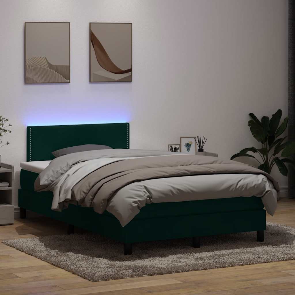 Boxspringbett Mit Matratze & Led Samt Dunkelgrün