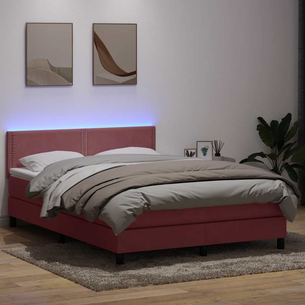 Boxspringbett Mit Matratze & Led Samt Rosa