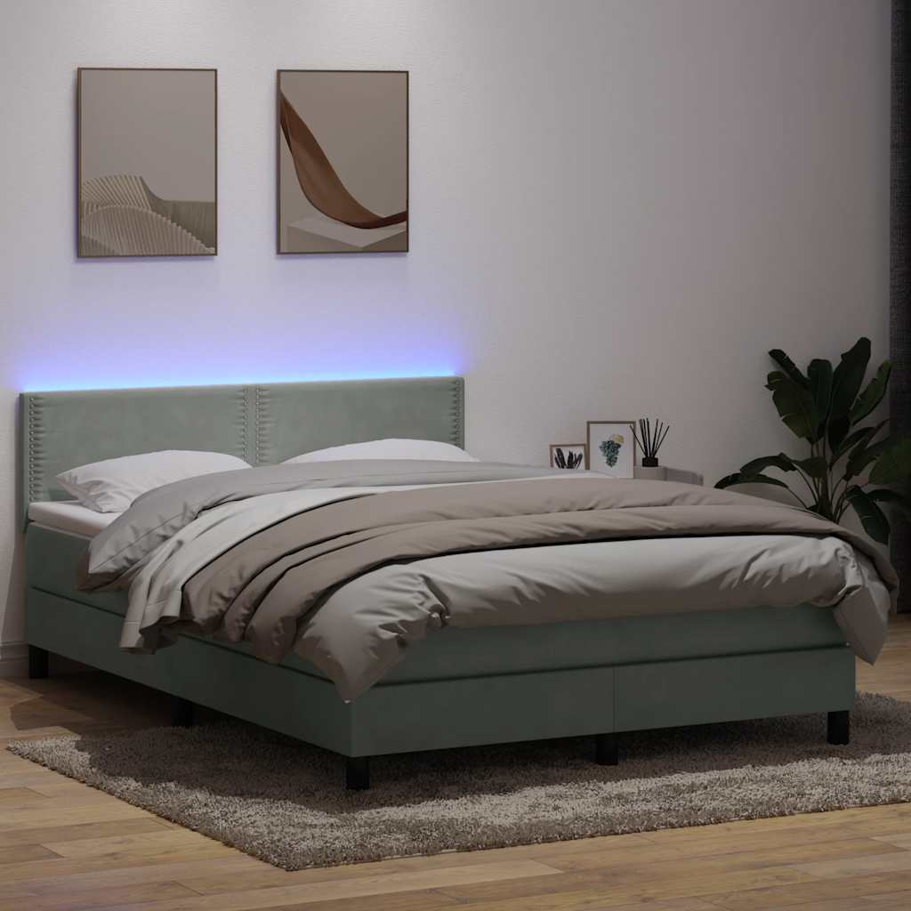 Boxspringbett Mit Matratze & Led Samt Hellgrau