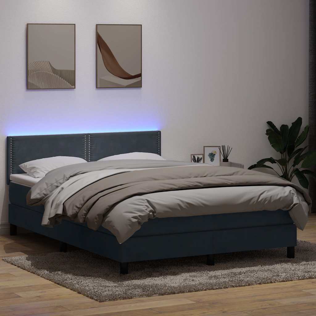 Boxspringbett Mit Matratze & Led Samt Dunkelgrau