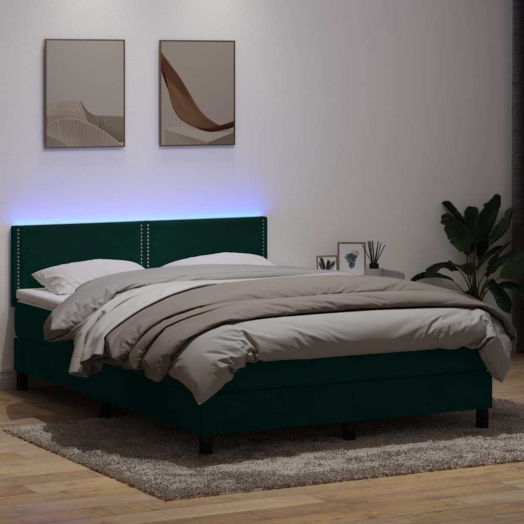 Boxspringbett Mit Matratze & Led Samt Dunkelgrün