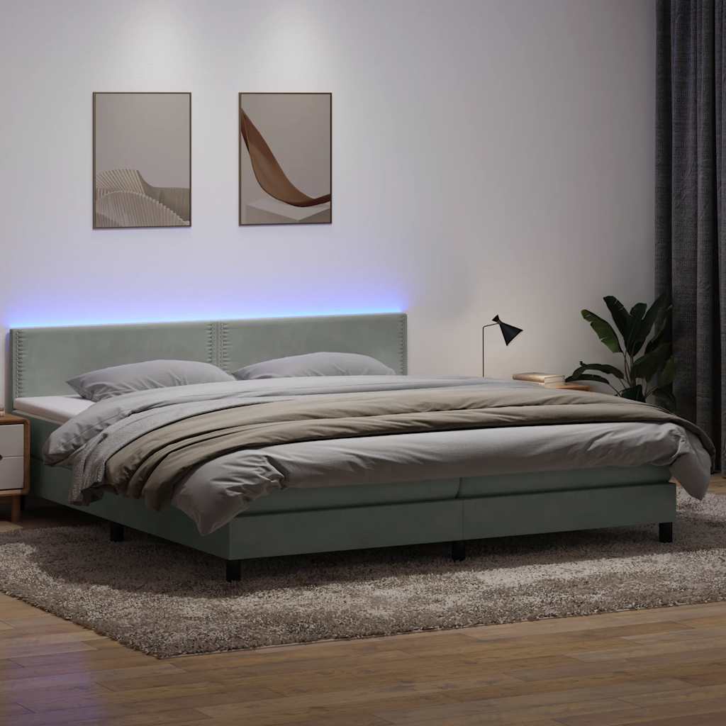 Boxspringbett Mit Matratze & Led Samt Hellgrau