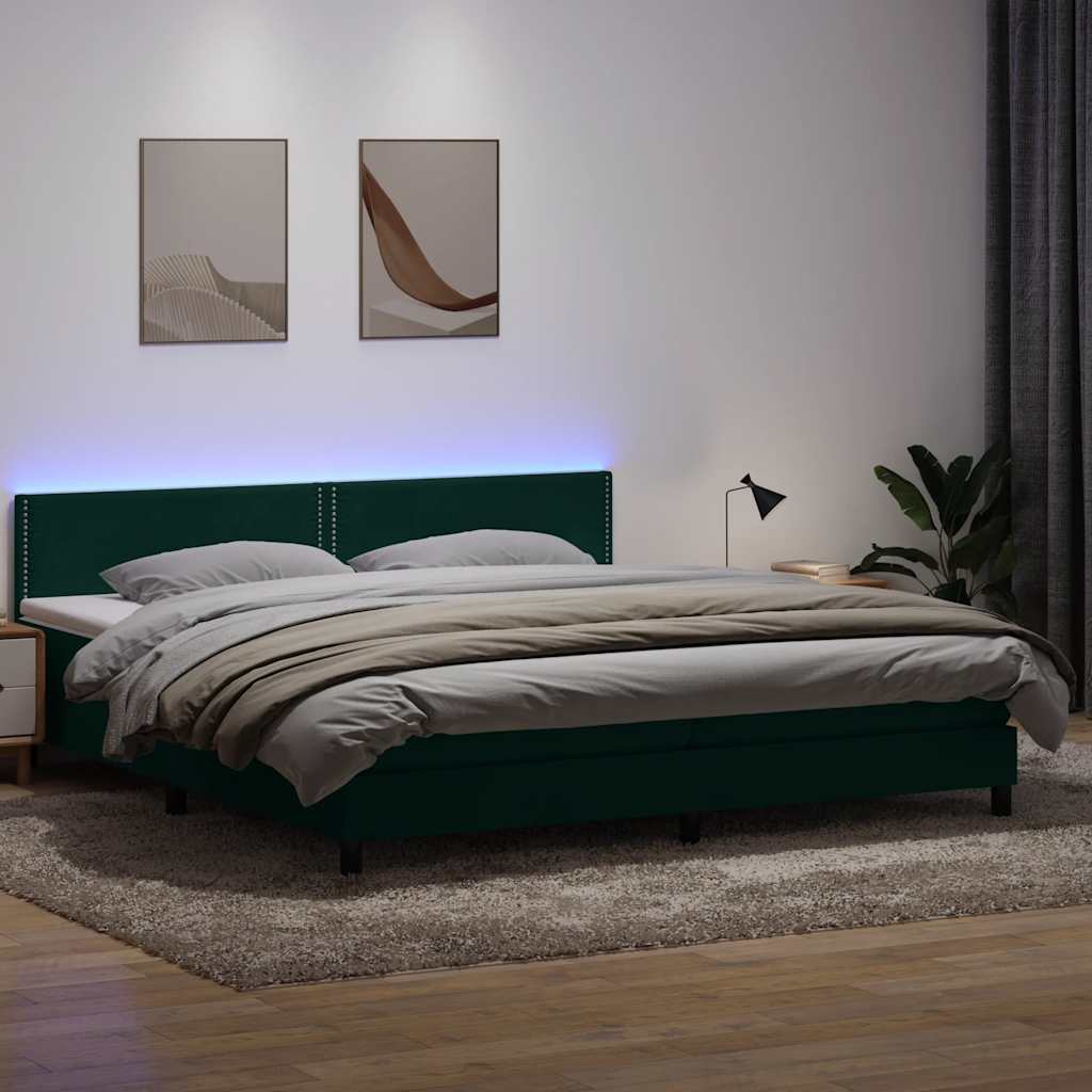 Boxspringbett Mit Matratze & Led Samt Dunkelgrün