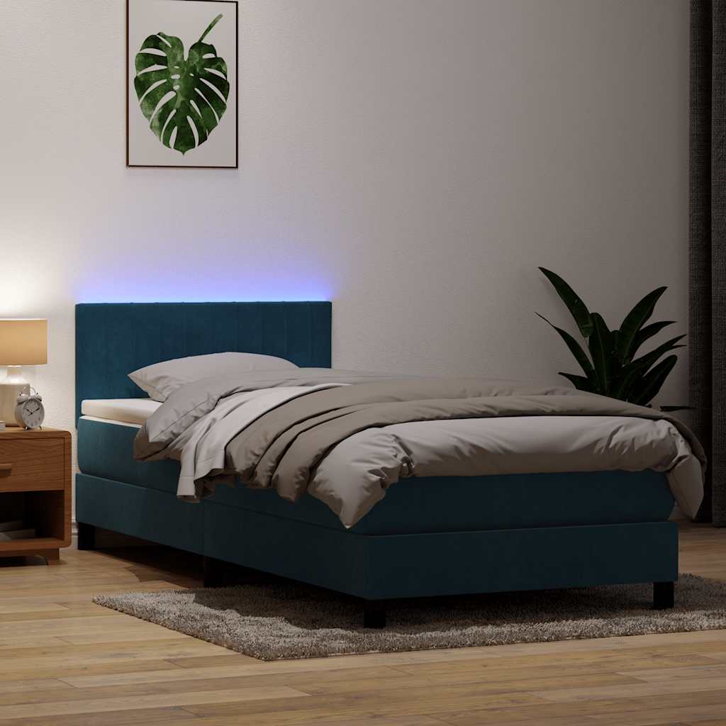 Boxspringbett Mit Matratze & Led Samt Dunkelblau
