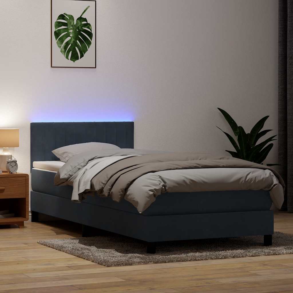 Boxspringbett Mit Matratze & Led Samt Dunkelgrau