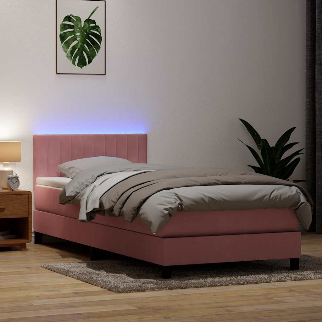 Boxspringbett Mit Matratze & Led Samt Rosa