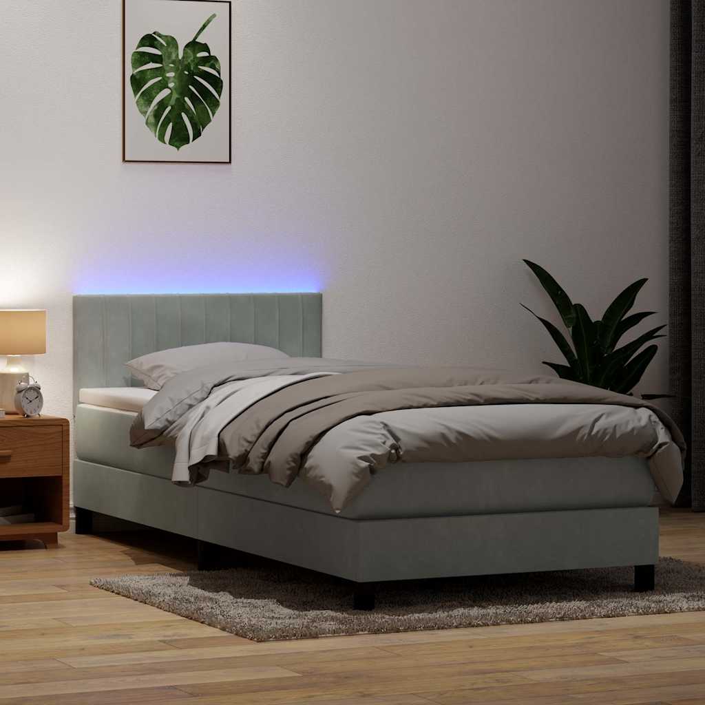 Boxspringbett Mit Matratze & Led Samt Hellgrau