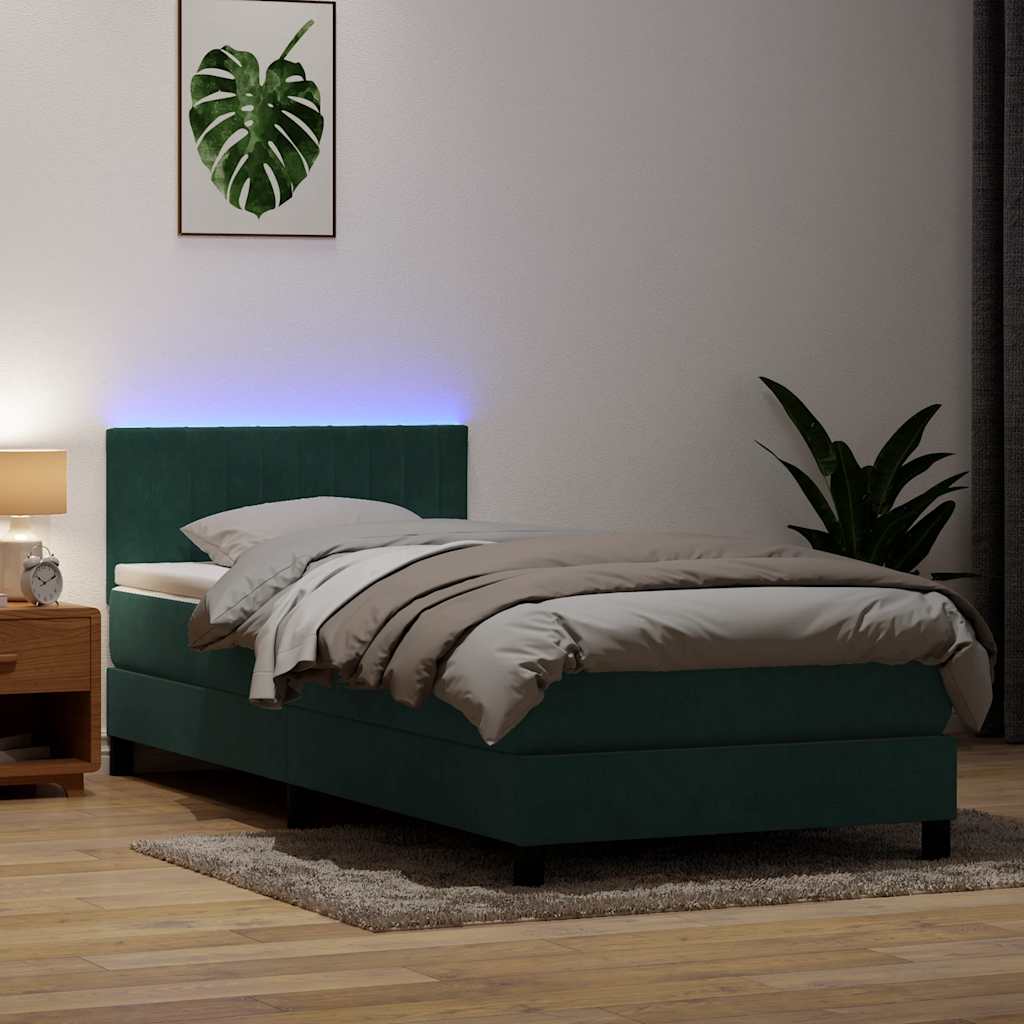 Boxspringbett Mit Matratze & Led Samt Dunkelgrün