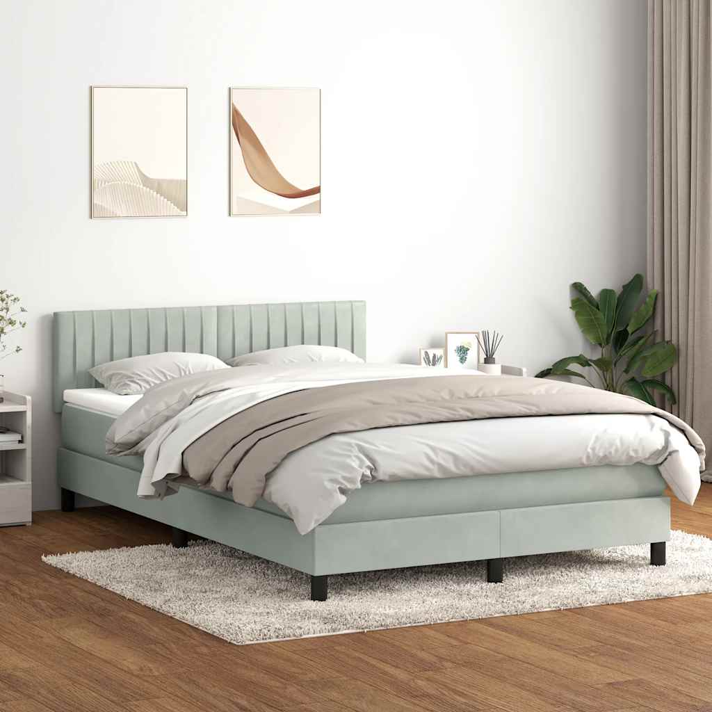 Boxspringbett Mit Matratze & Led Samt Hellgrau