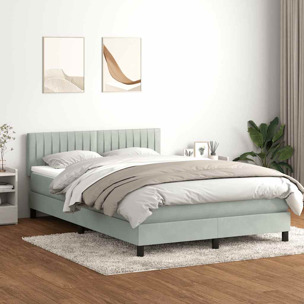Boxspringbett Mit Matratze & Led Samt Hellgrau