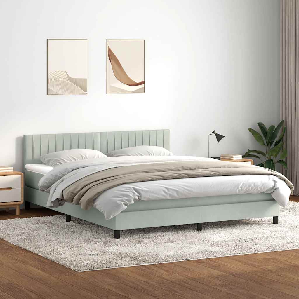 Boxspringbett Mit Matratze & Led Samt Hellgrau