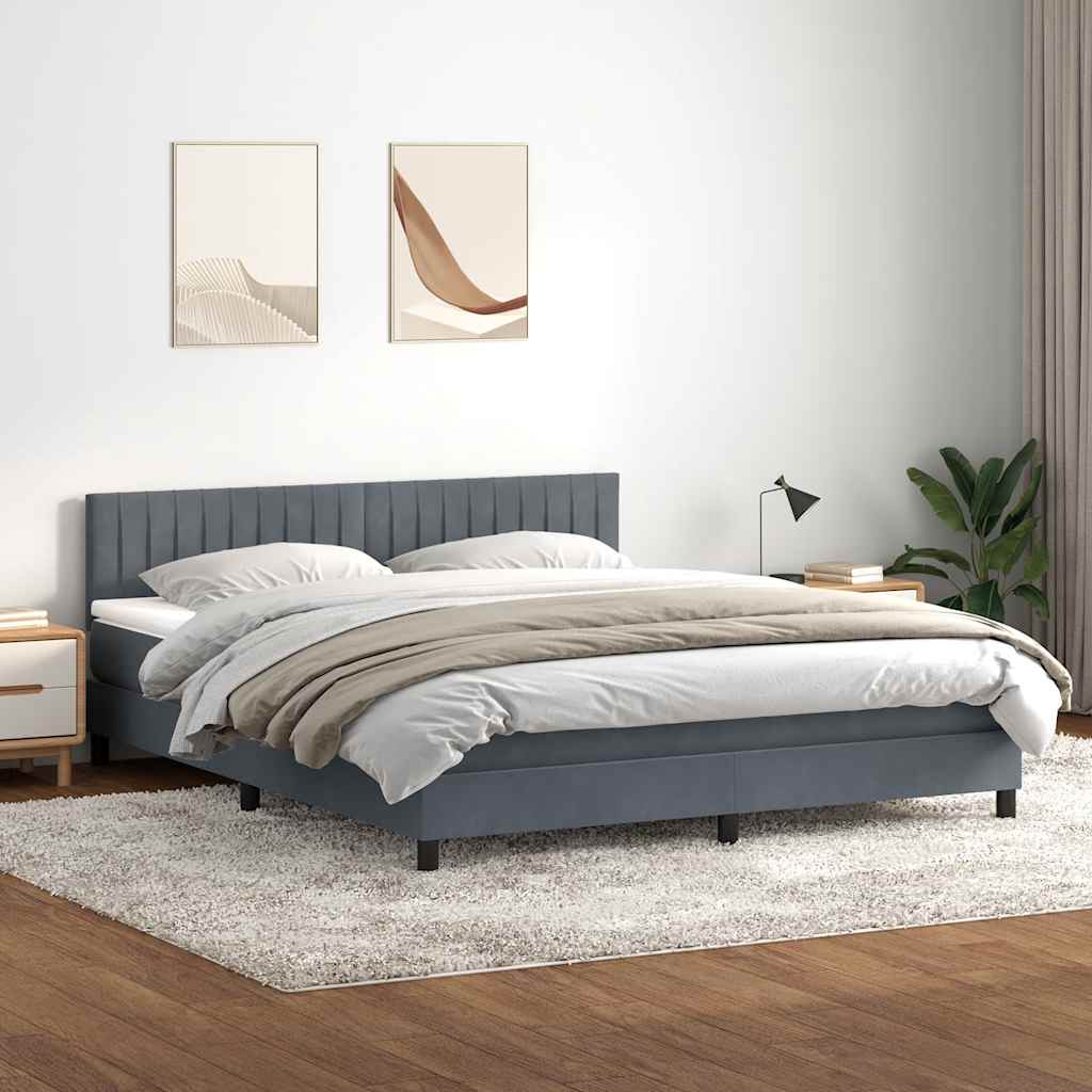 Boxspringbett Mit Matratze & Led Samt Dunkelgrau