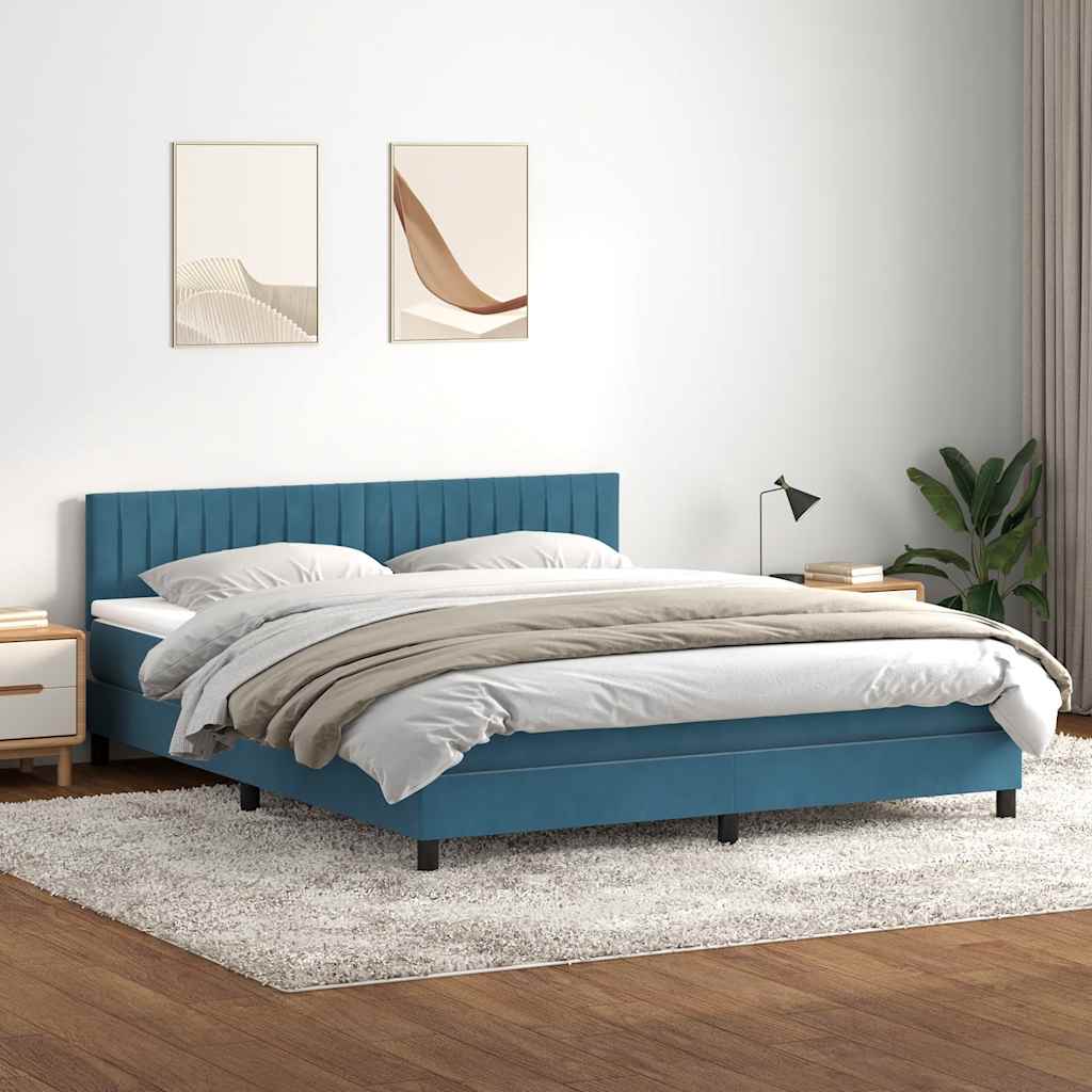 Boxspringbett Mit Matratze & Led Samt Dunkelblau