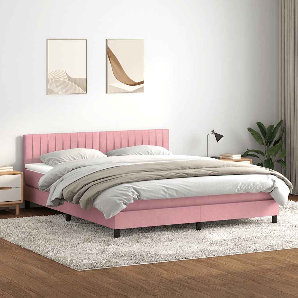 Boxspringbett Mit Matratze & Led Samt Rosa