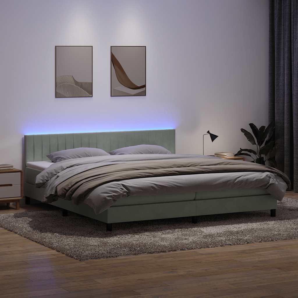 Boxspringbett Mit Matratze & Led Samt Hellgrau
