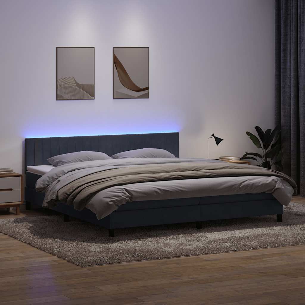 Boxspringbett Mit Matratze & Led Samt Dunkelgrau