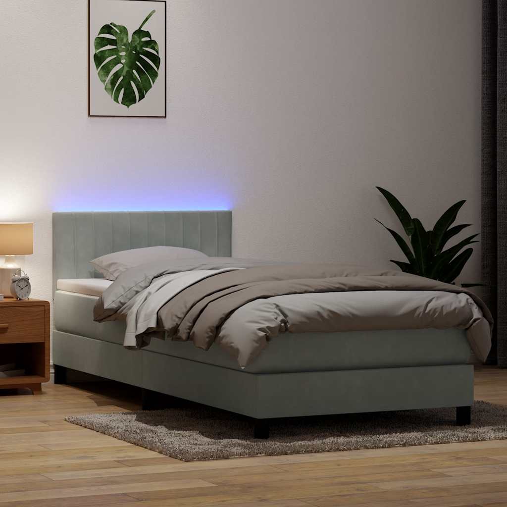 Boxspringbett Mit Matratze & Led Samt Hellgrau