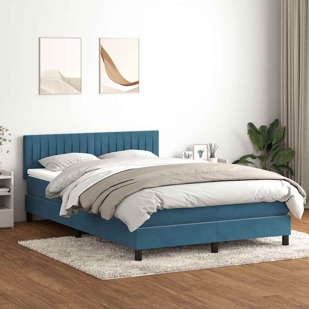 Boxspringbett Mit Matratze & Led Samt Dunkelblau