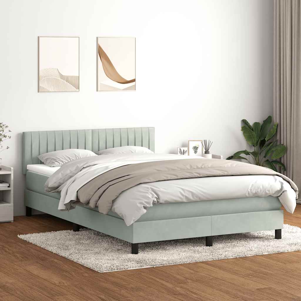 Boxspringbett Mit Matratze & Led Samt Hellgrau