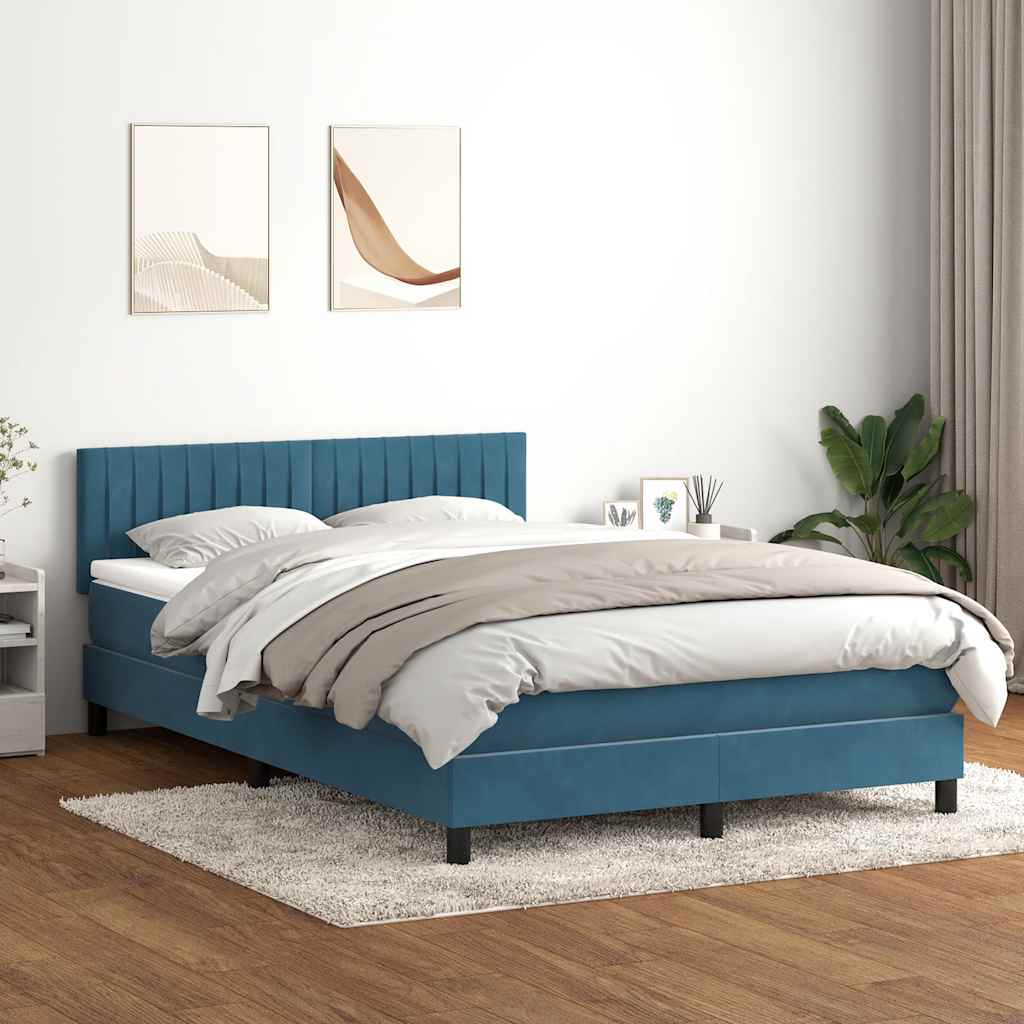 Boxspringbett Mit Matratze & Led Samt Dunkelblau
