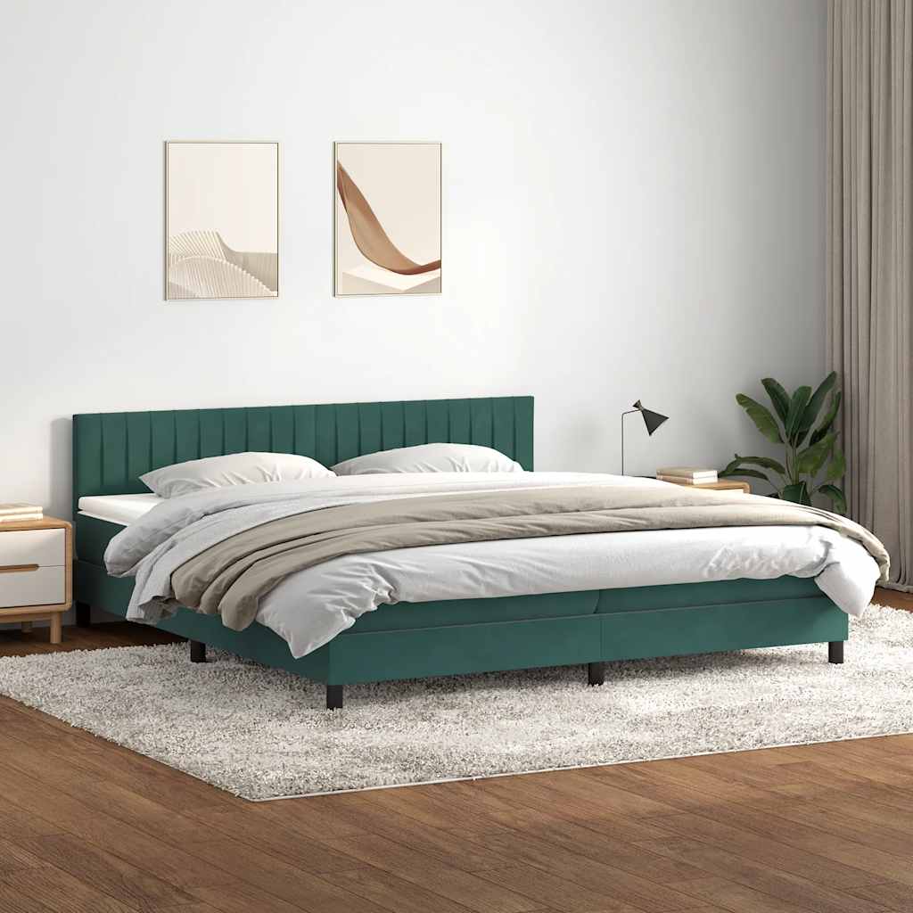 Boxspringbett Mit Matratze & Led Samt Dunkelgrün
