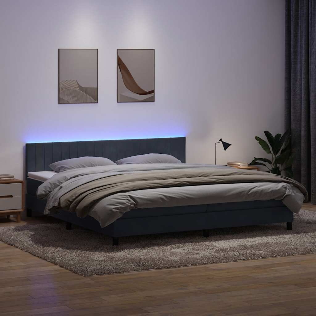 Boxspringbett Mit Matratze & Led Samt Dunkelgrau