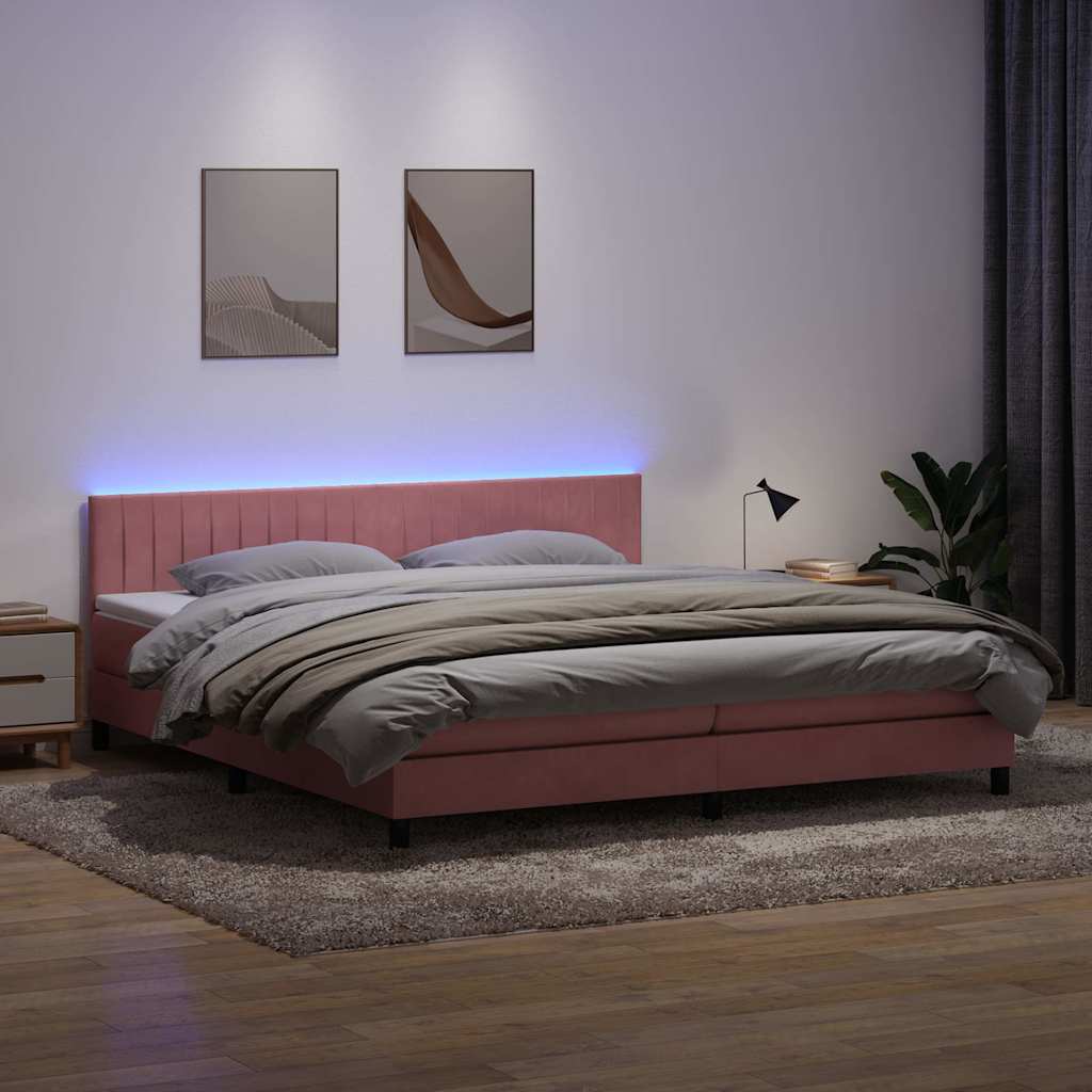 Boxspringbett Mit Matratze & Led Samt Rosa