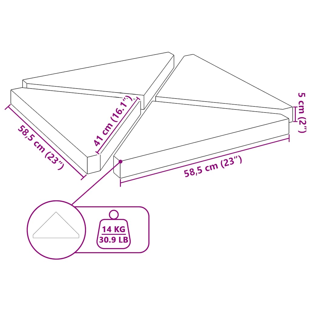 Schirm-Gewichtsplatten 4 Stk. Granit Dreieckig 14 Kg