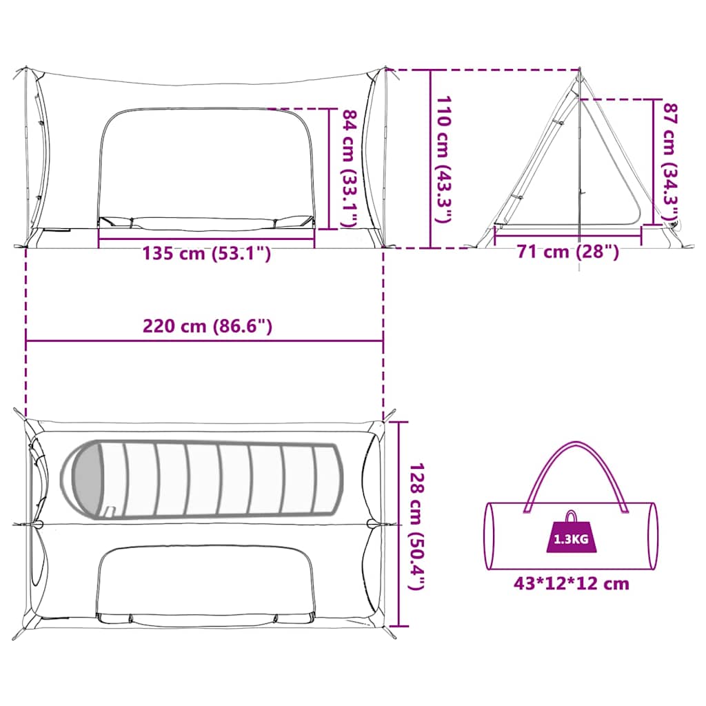 Innenzelt Schwarz 220 X 128 X 110 Cm Netz