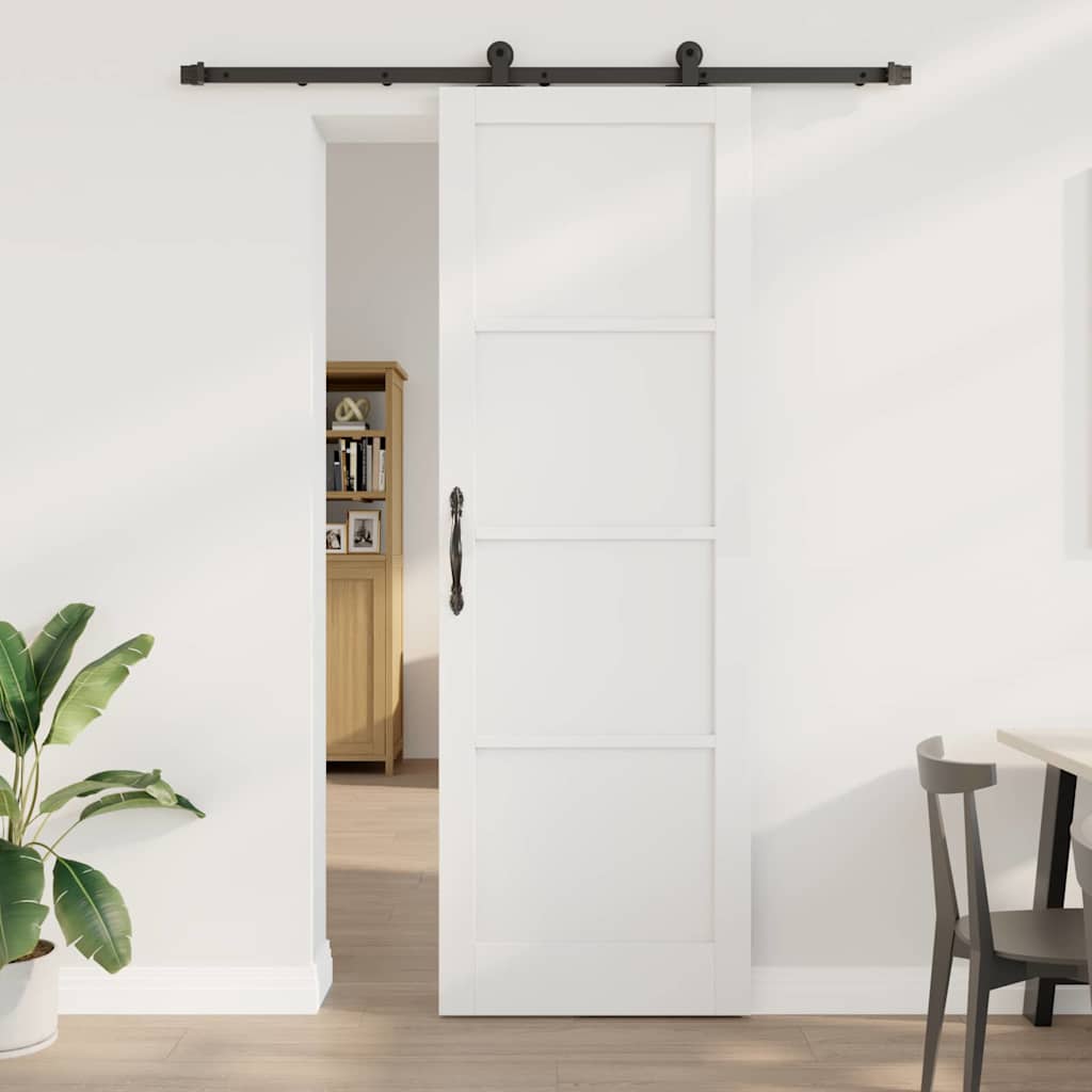 Schiebetür Mit Hardware-Set Weiß Massivholz Kiefer Weiß Und Schwarz