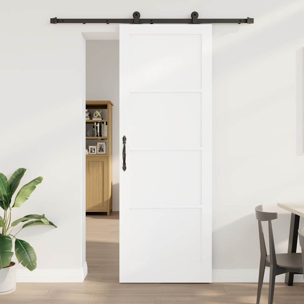 Schiebetür Mit Hardware-Set Weiß Massivholz Kiefer Weiß Und Schwarz