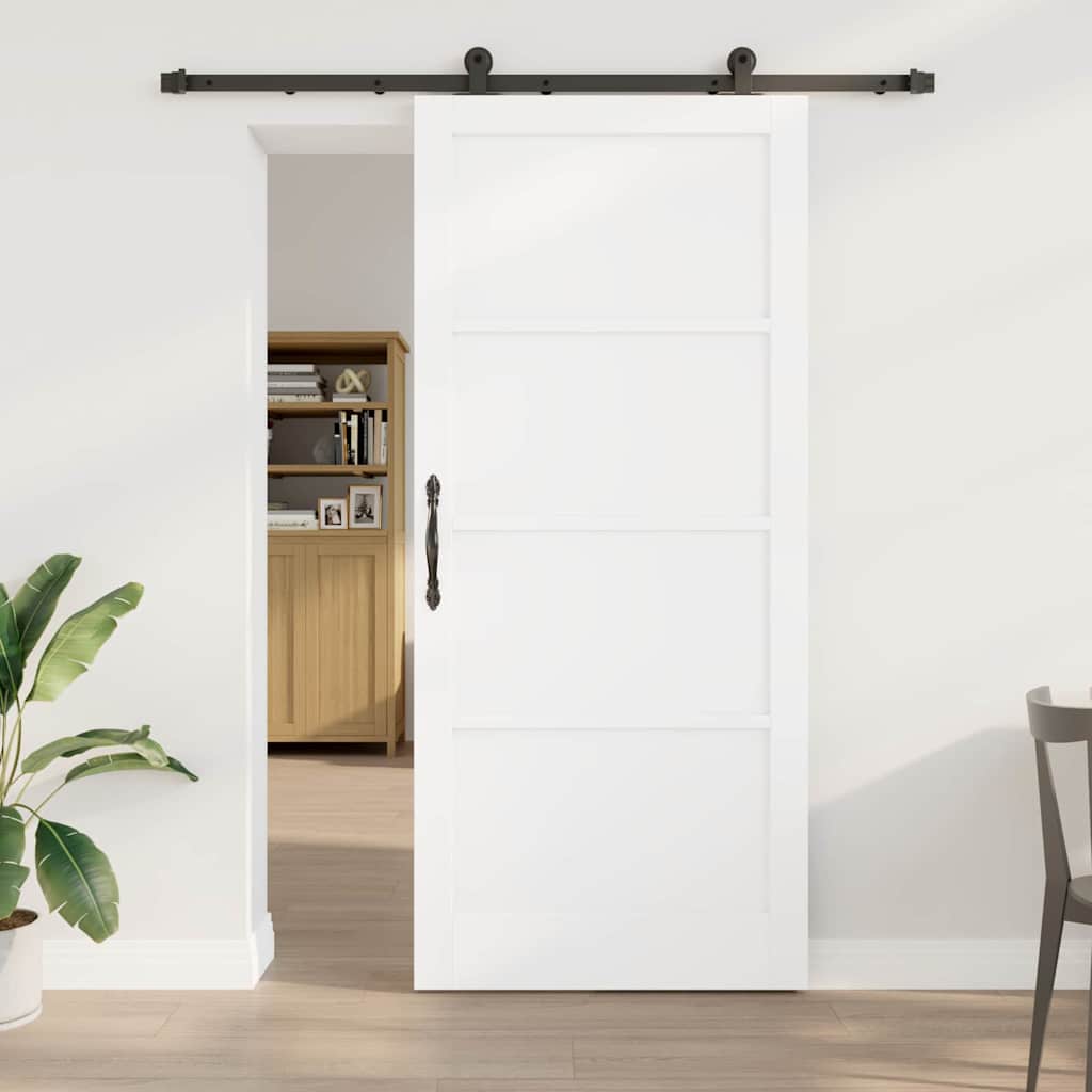 Schiebetür Mit Hardware-Set Weiß Massivholz Kiefer Weiß Und Schwarz