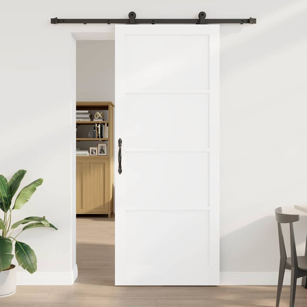Schiebetür Mit Hardware-Set Weiß Massivholz Kiefer Weiß Und Schwarz