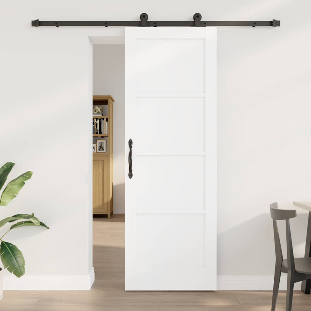 Schiebetür Mit Hardware-Set Weiß Massivholz Kiefer Weiß Und Schwarz