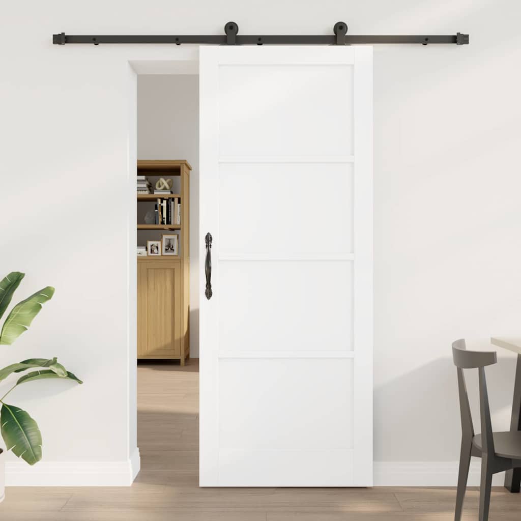 Schiebetür Mit Hardware-Set Weiß Massivholz Kiefer Weiß Und Schwarz