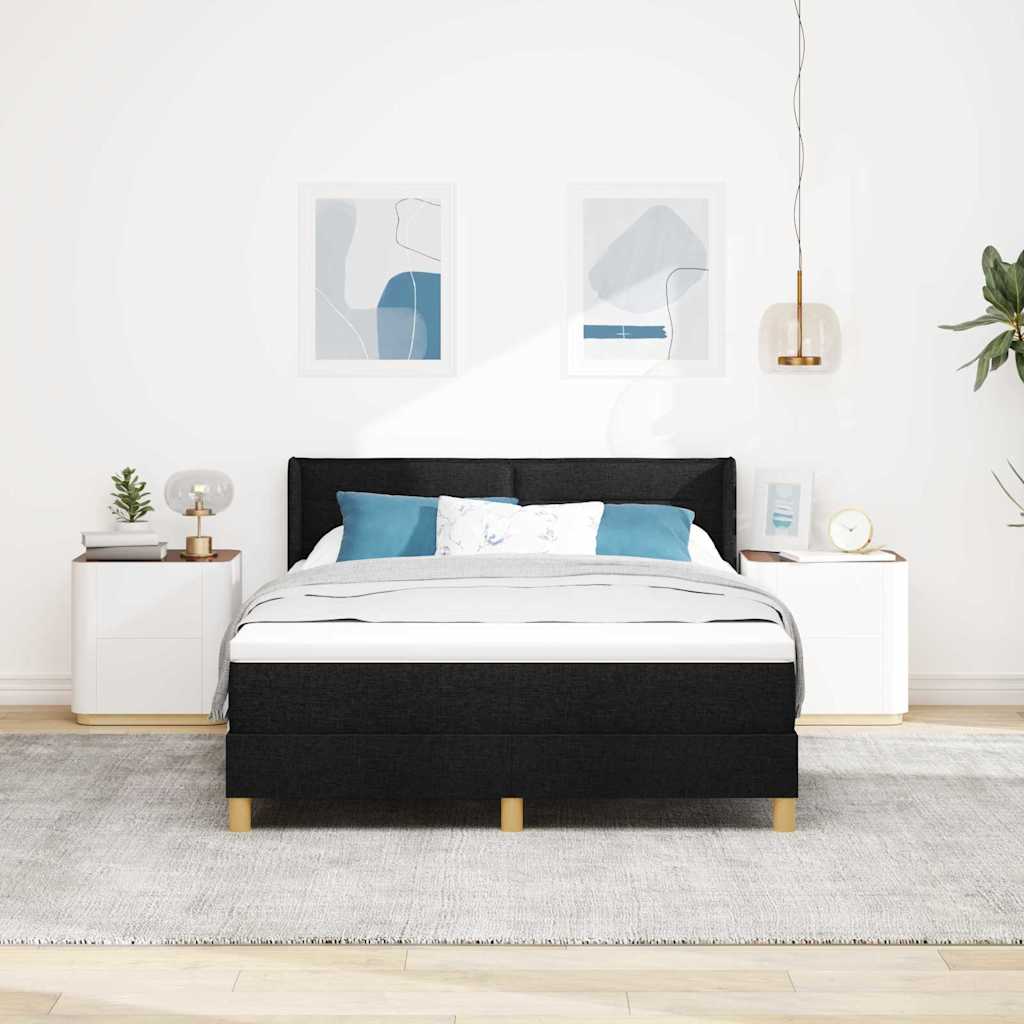 Boxspringbett Mit Matratze Schwarz 140 X 190 Cm Stoff Dunkelgrau