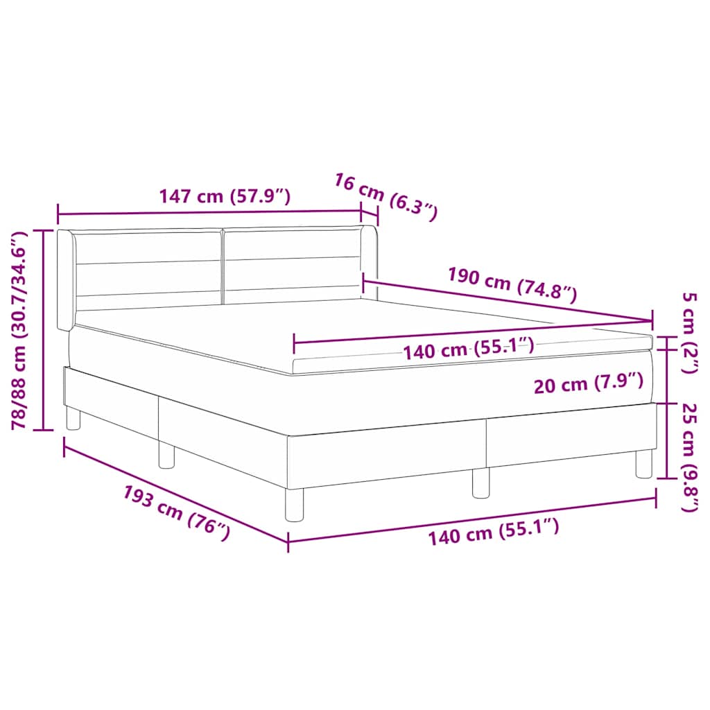 Boxspringbett Mit Matratze Schwarz 140 X 190 Cm Stoff Dunkelgrau